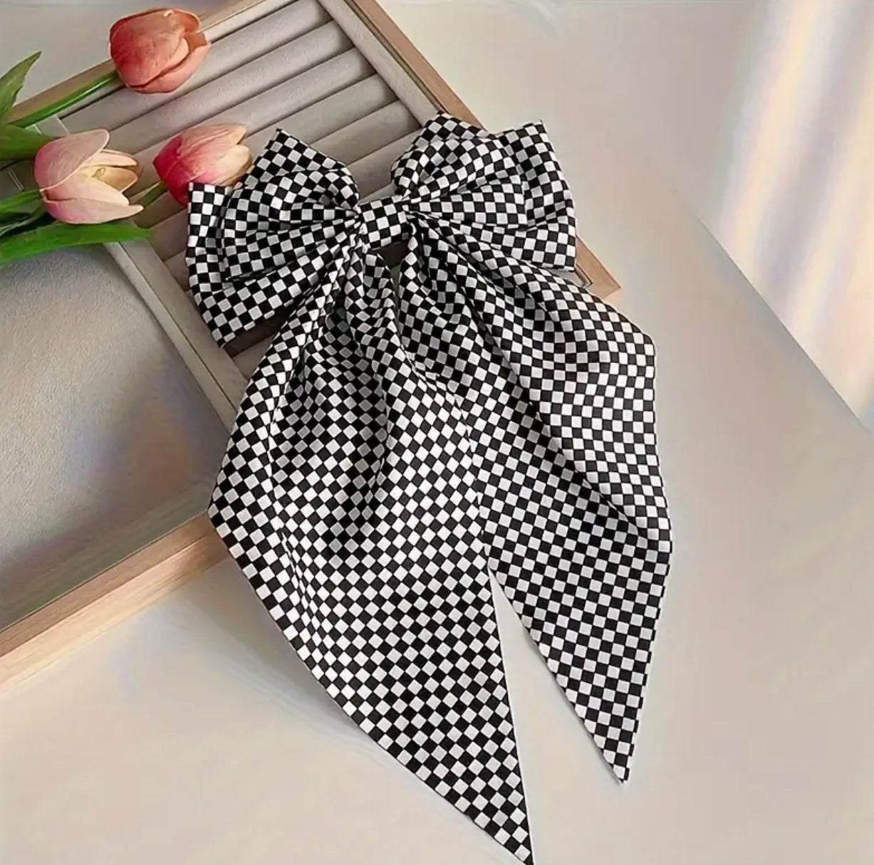 Checkered Decorative Bow Hair Clip Headwear 