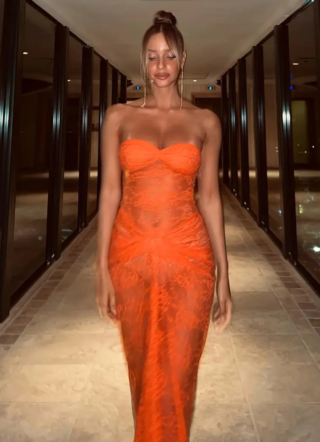 ‘Tangerine’ Sleeveless See Through Party Dress