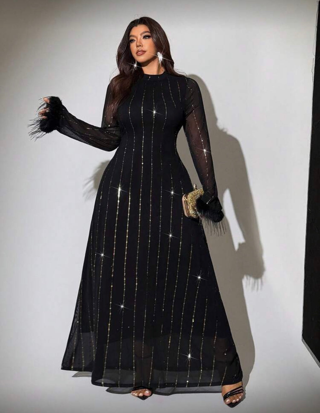 Plus Size Slim Fit Metallic Foil Mesh Dress