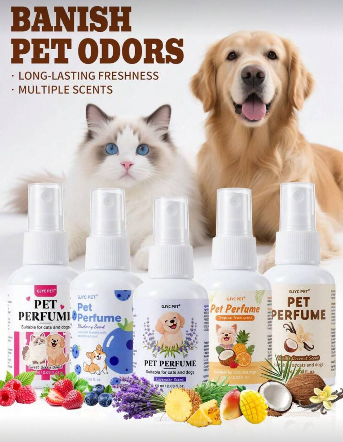 Pet Perfumes - 2.03 Fl.Oz 🐾🪻🥥Choice Of 5 Long-Lasting Scents 🍍🍓 Vet-Approved Formula 