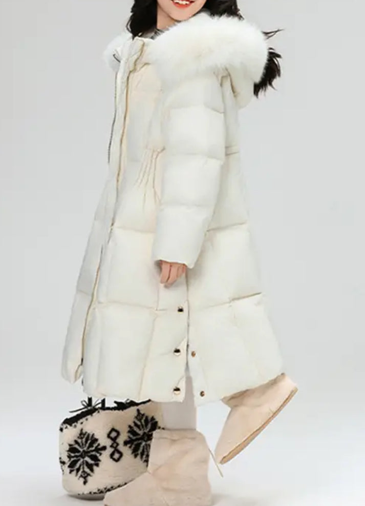Kids Winter Parka Jacket with Hooded Fur Collar, Full-Zip Closure