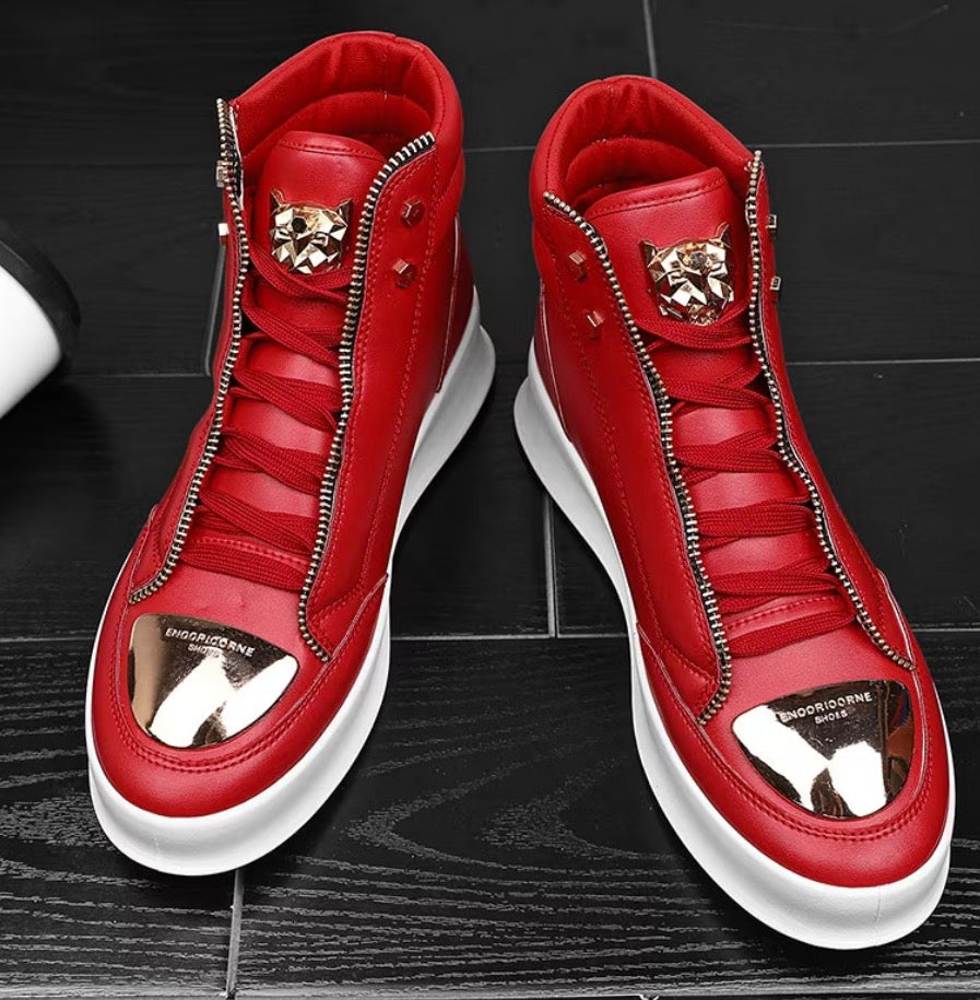 Men's High-Top Sneakers Faux Zipper Cover Upper Golden-Tone Hardware Streetwear 