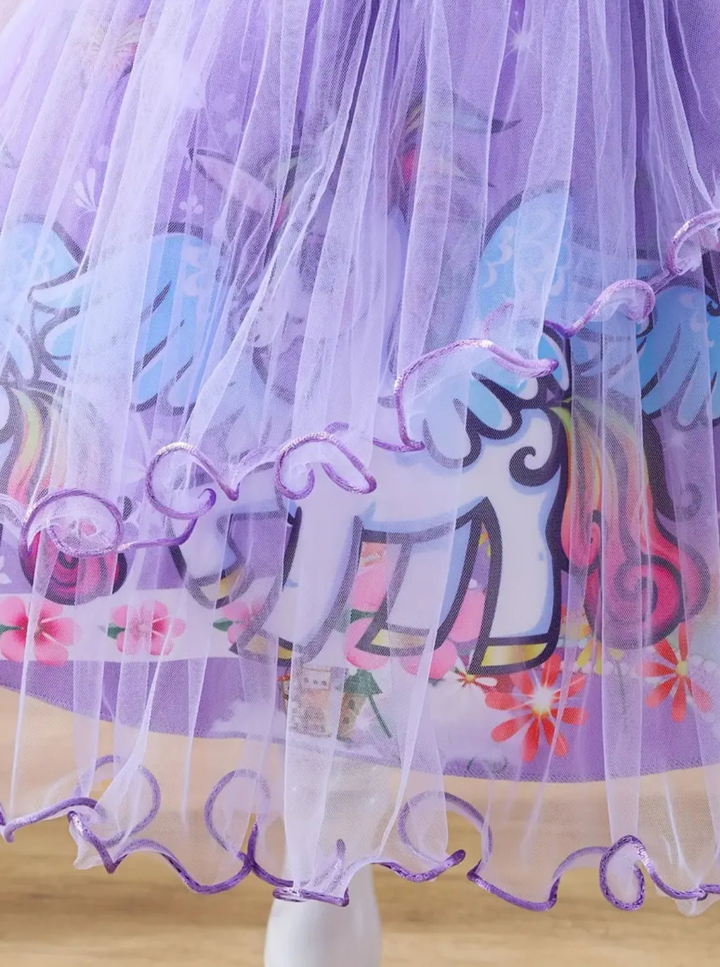 Girls Unicorm Dress Petal Sleeves, Mesh Detail, Knee-Length with Bow Accent 🦄