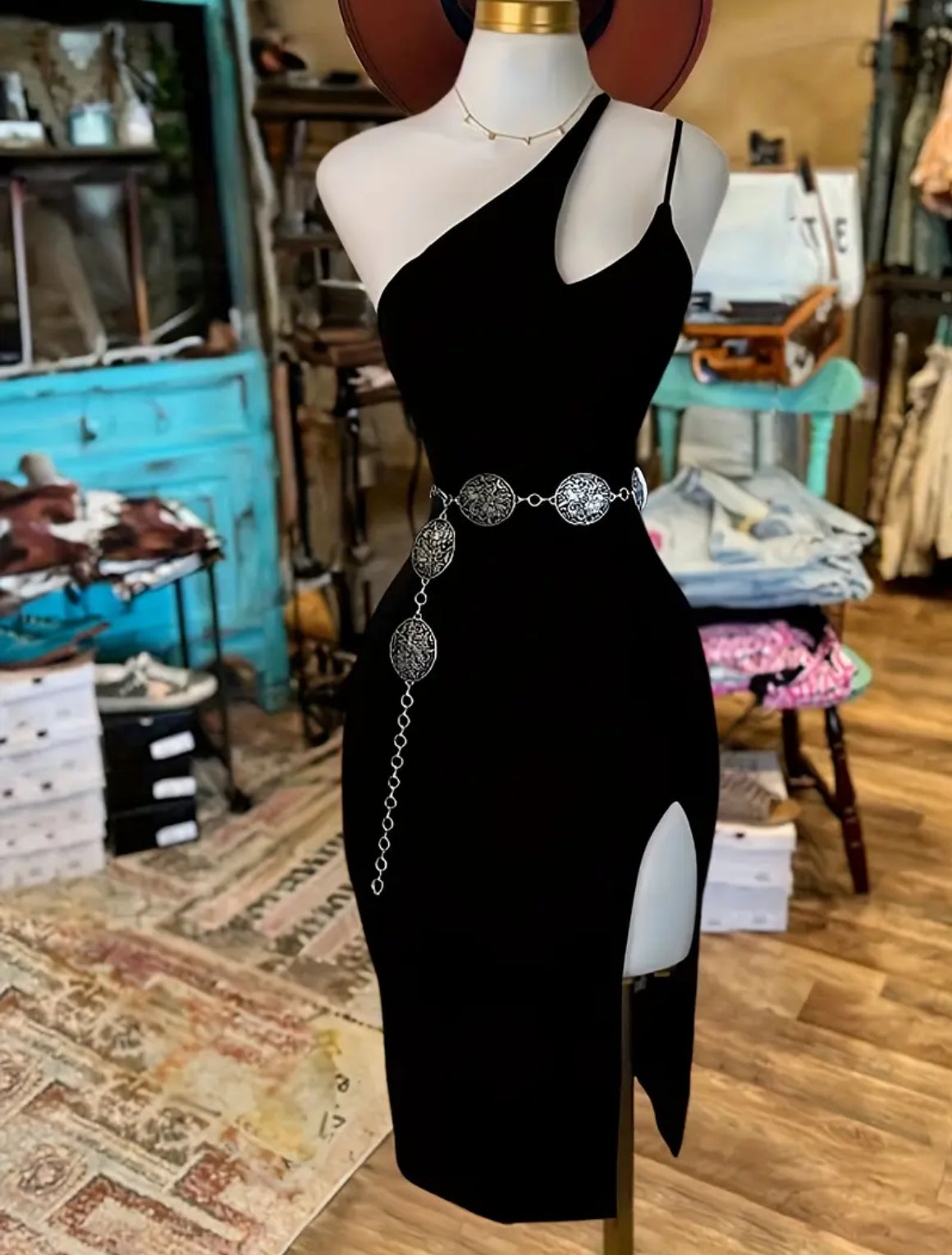Western Asymmetrical One-Shoulder Backless Bodycon Dress with Side Slit