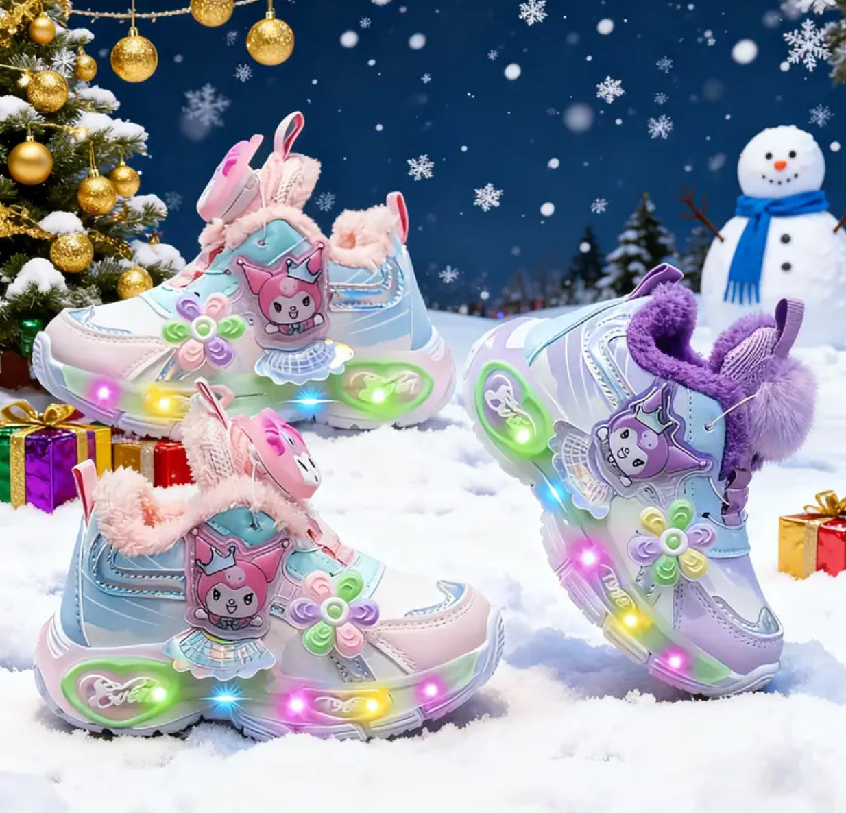 Girls Hello Kitty Glowing Lights Sneakers with  Rotating Lock Closure,