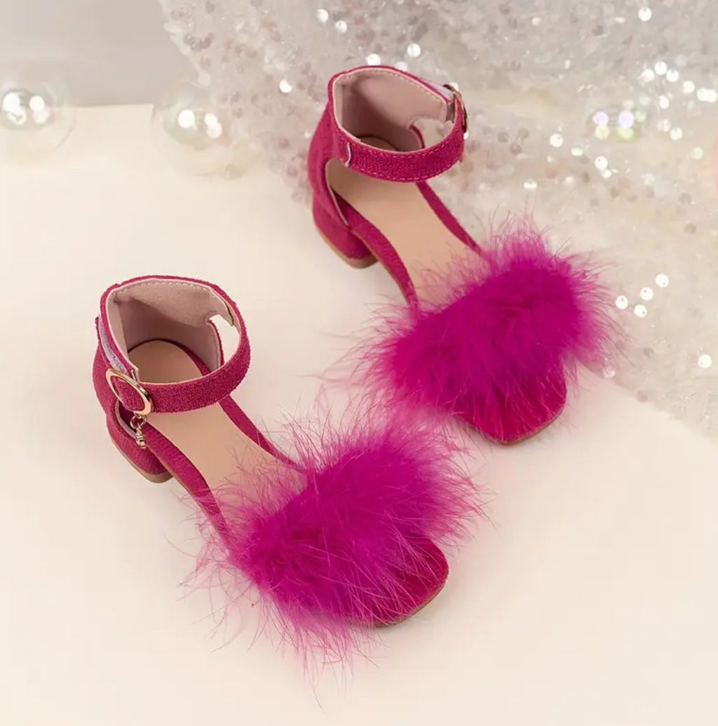 Girls' Fashion Mid-Top Buckle Strap Fluffy Faux Fur Sandals