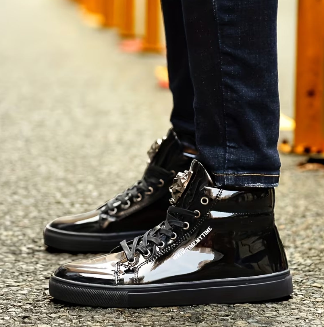 Men's Metallic High-Top Urban Streetwear Sneakers | Lace-Up Closure