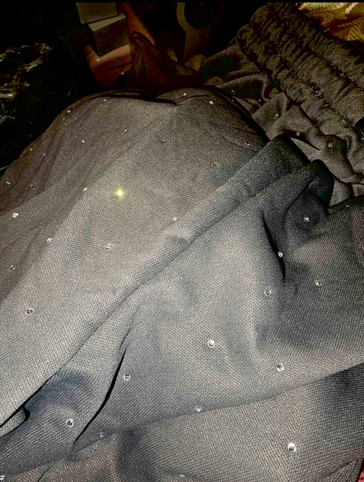 Rhinestone Embellished High Waist Drawstring Loose Fit Sweatpants