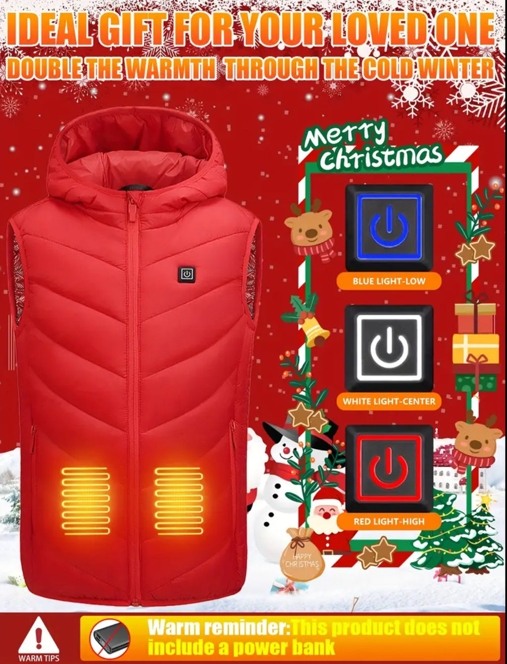 “Heated Kids Winter Vest” USB-Power Bank Compatible Connector (No Bank Included)