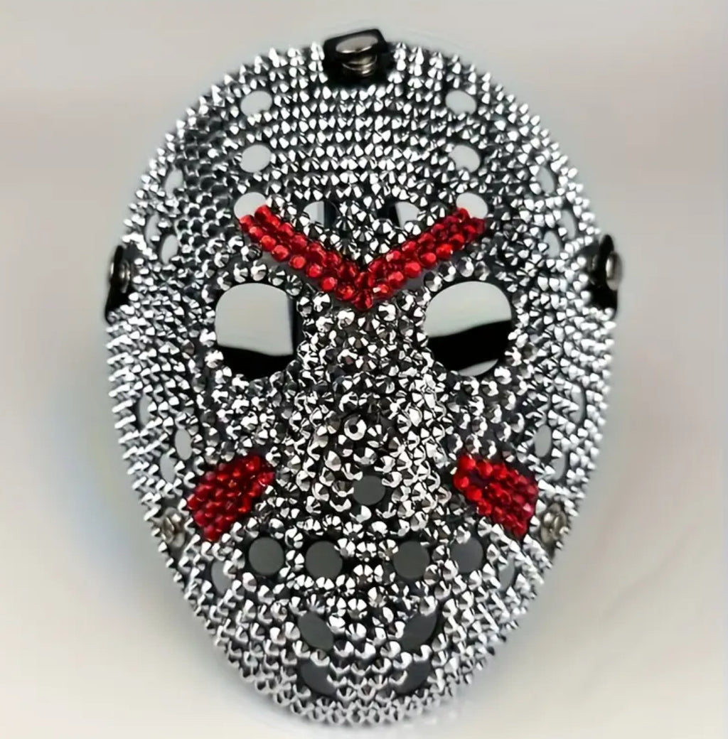 Jason Voorhees- Friday the 13th Mask Handcrafted with Sparkling Rhinestone & Metallic Accents 