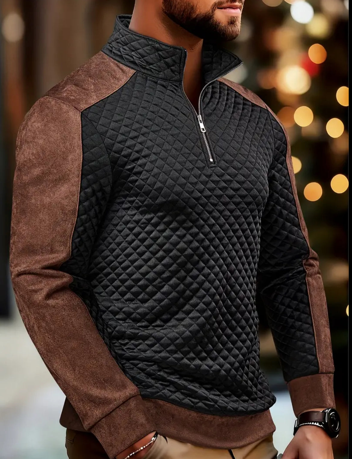 Men’s Casual Long Sleeve Henley Sweatshirt with Color Block Design
