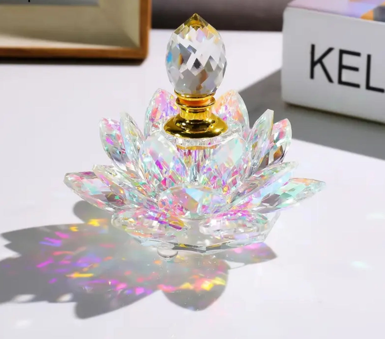 Crystal 1pc Elegant Lotus-Shaped Crystal Glass Perfume Bottle | Decorative Tabletop Ornament
