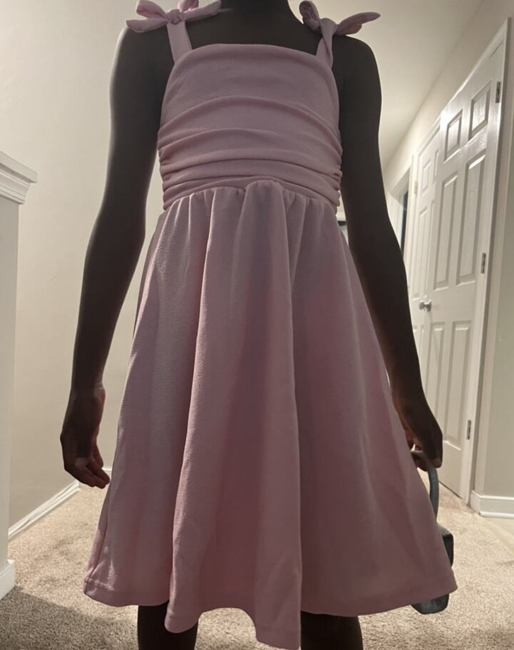 Tween Girl Bow Strap Ruched Fashionable Dress