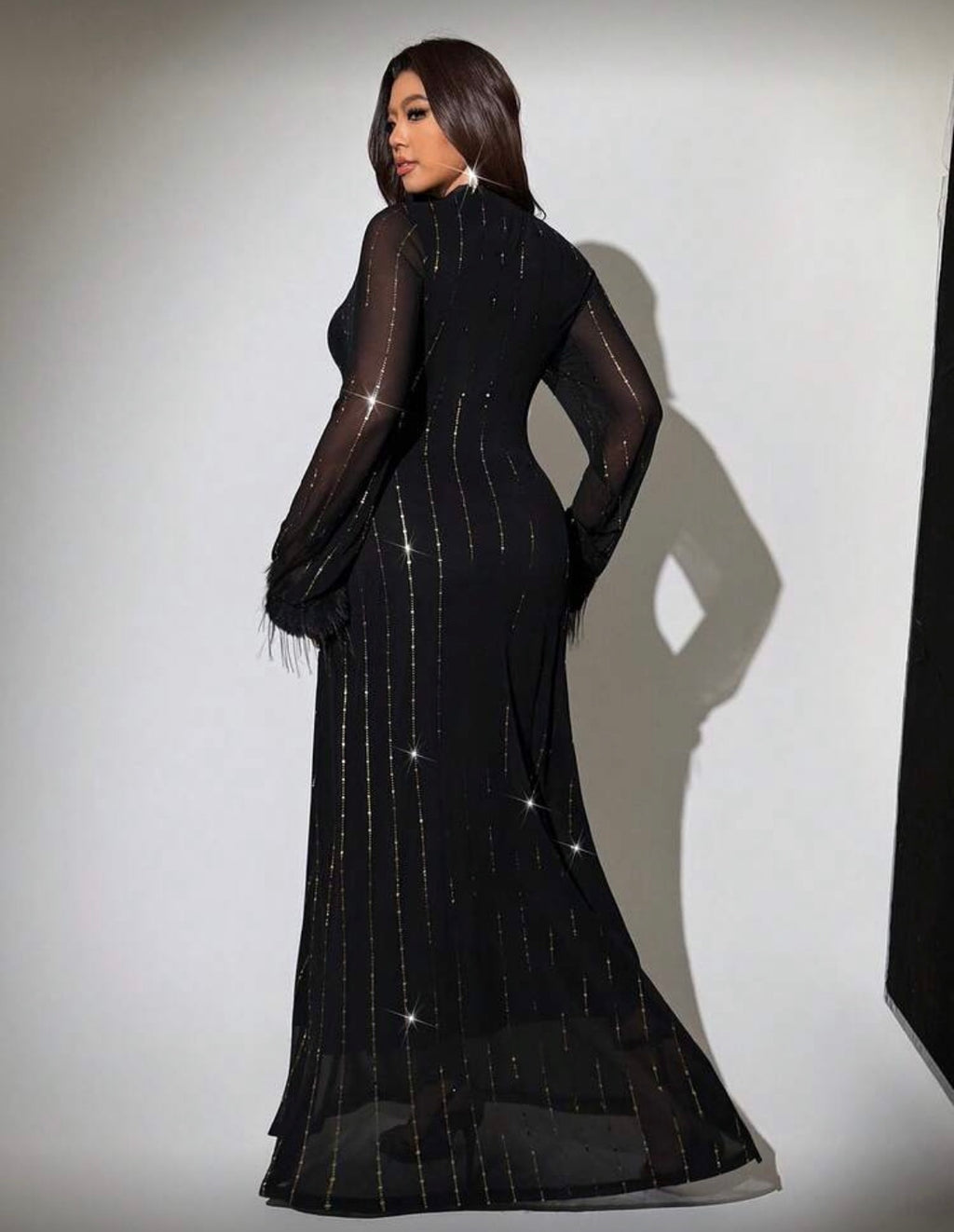 Plus Size Slim Fit Metallic Foil Mesh Dress