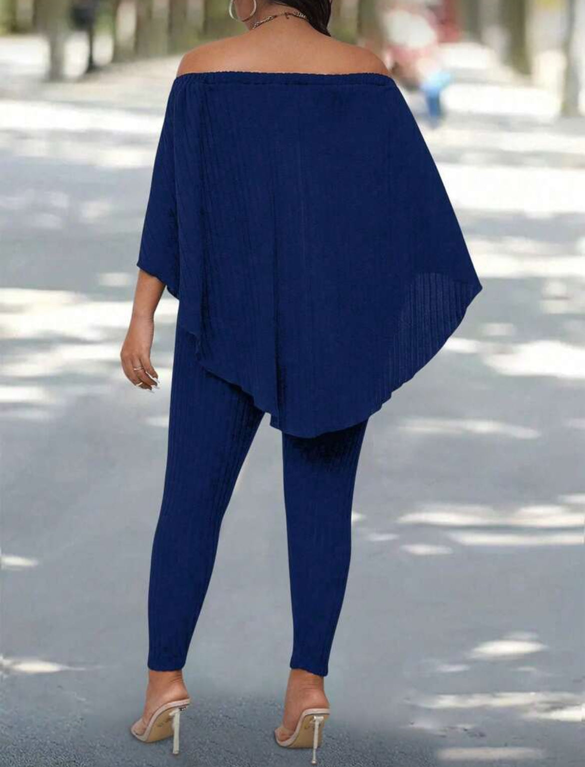 Plus Posh Curves Ribbed Beaded Off Shoulder Top And Leggings Two Piece Set