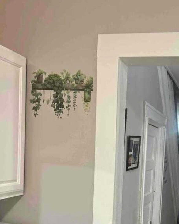 1pc Vinal Fresh Potted Green Plants & Vine Wall Decal Sticker