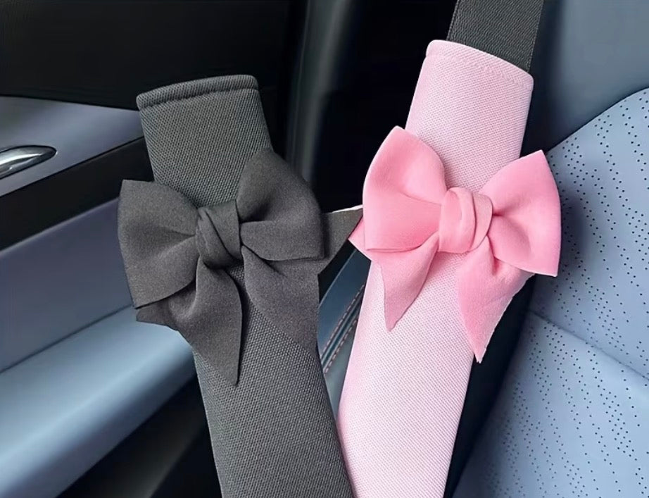 2 Car Seat Belt Covers Adorned with Bows