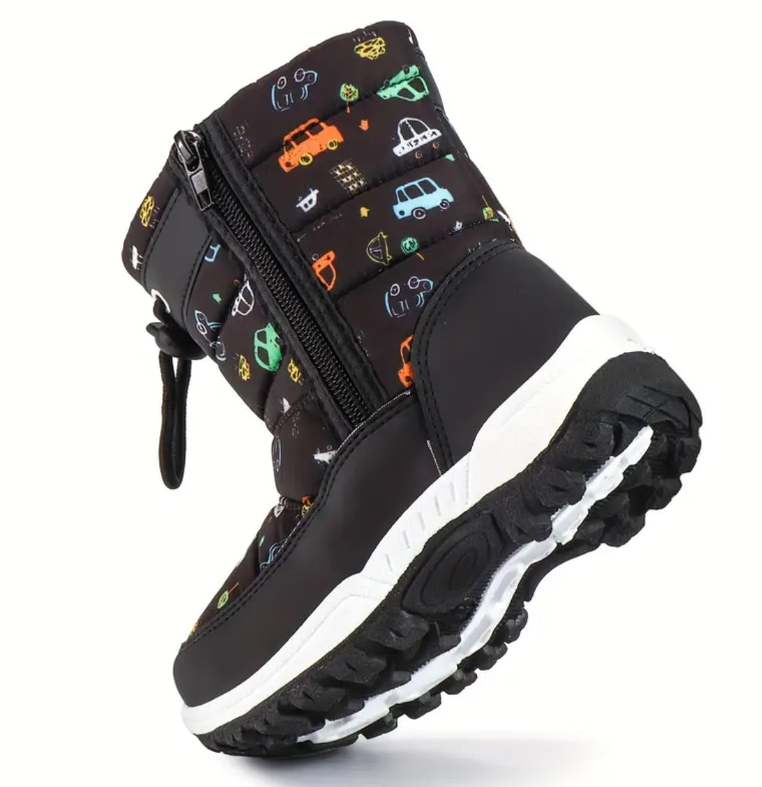 Youngsters “CARS” Winter Snow Boots, Zipper Closure,  High Top PU Upper & Sole + Fabric Lined for Boys