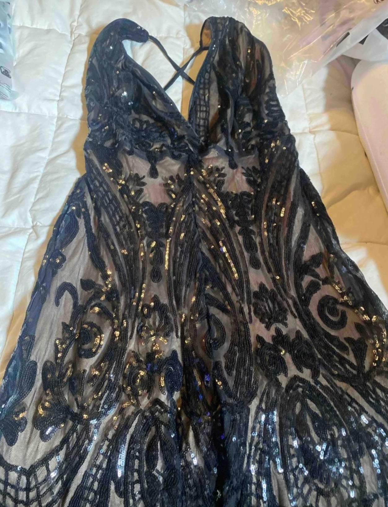 Women's Sequin Deep V-Neck Wide Leg Jumpsuit