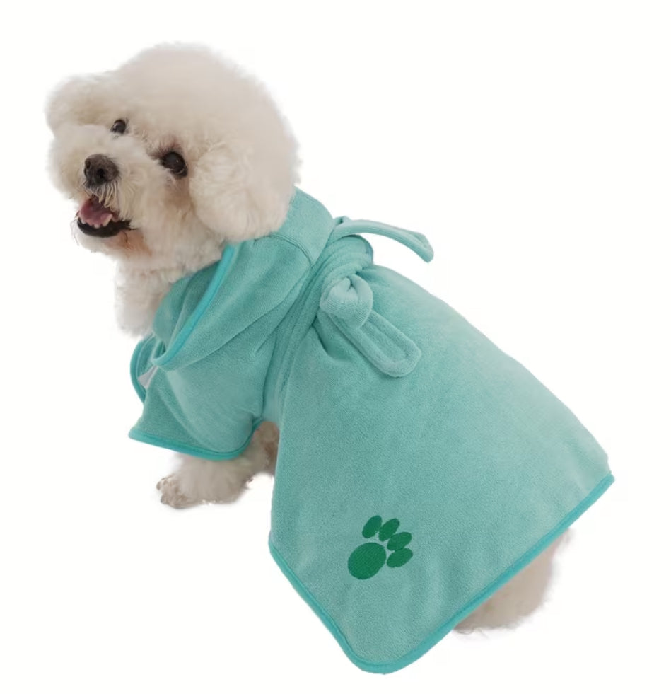 Paw Print Pet Robe 1pc- Adjustable Hook-and-Loop & Rope Closure, Machine Washable 