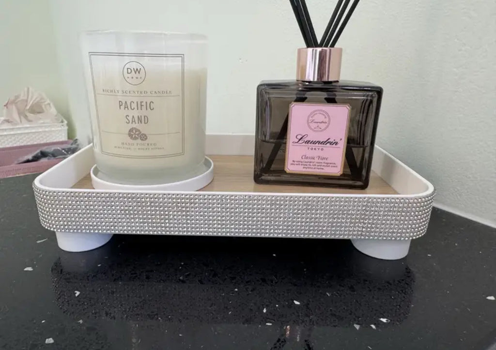 1pc Sparkling Faux Diamond Tray, Decorative Cosmetic & Jewelry Storage Organizer