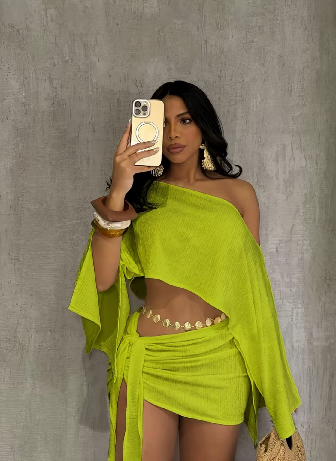 2 Piece Women's Summer Off-Shoulder Top and Stylish Bodycon Skirt Set 