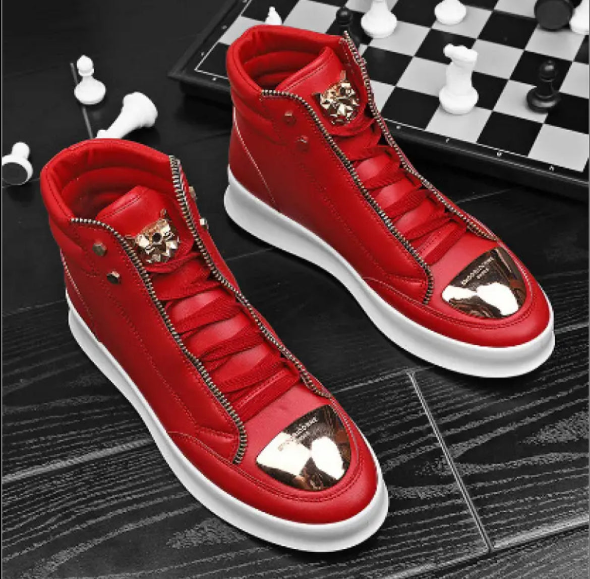 Men's High-Top Sneakers Faux Zipper Cover Upper Golden-Tone Hardware Streetwear 