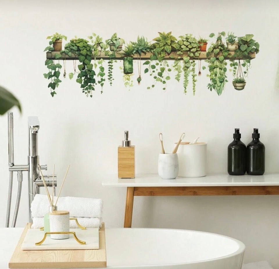 1pc Vinal Fresh Potted Green Plants & Vine Wall Decal Sticker