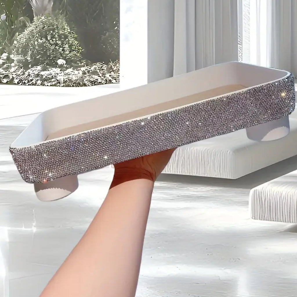 1pc Sparkling Faux Diamond Tray, Decorative Cosmetic & Jewelry Storage Organizer