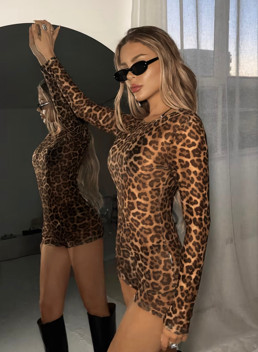 Mesh “Cheetah” Leopard Print Bodysuit