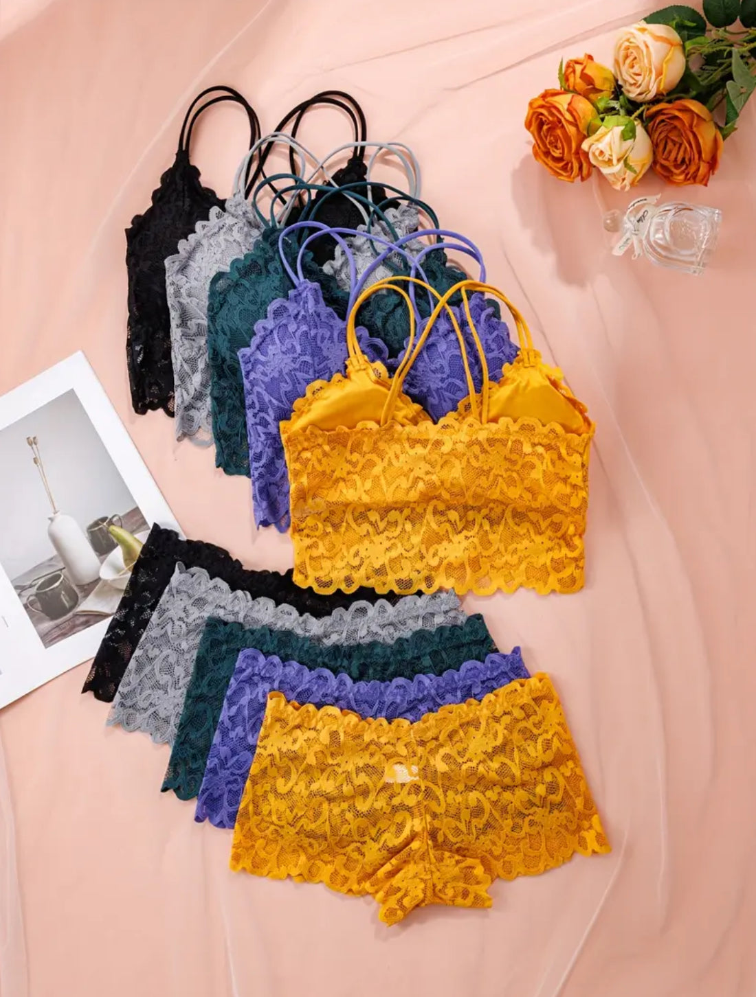 5 Set ‘DIVA’ Soft Lace Lingerie Bralette & Undergarments