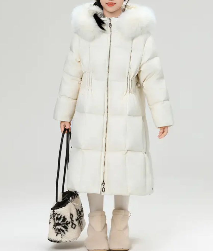 Kids Winter Parka Jacket with Hooded Fur Collar, Full-Zip Closure