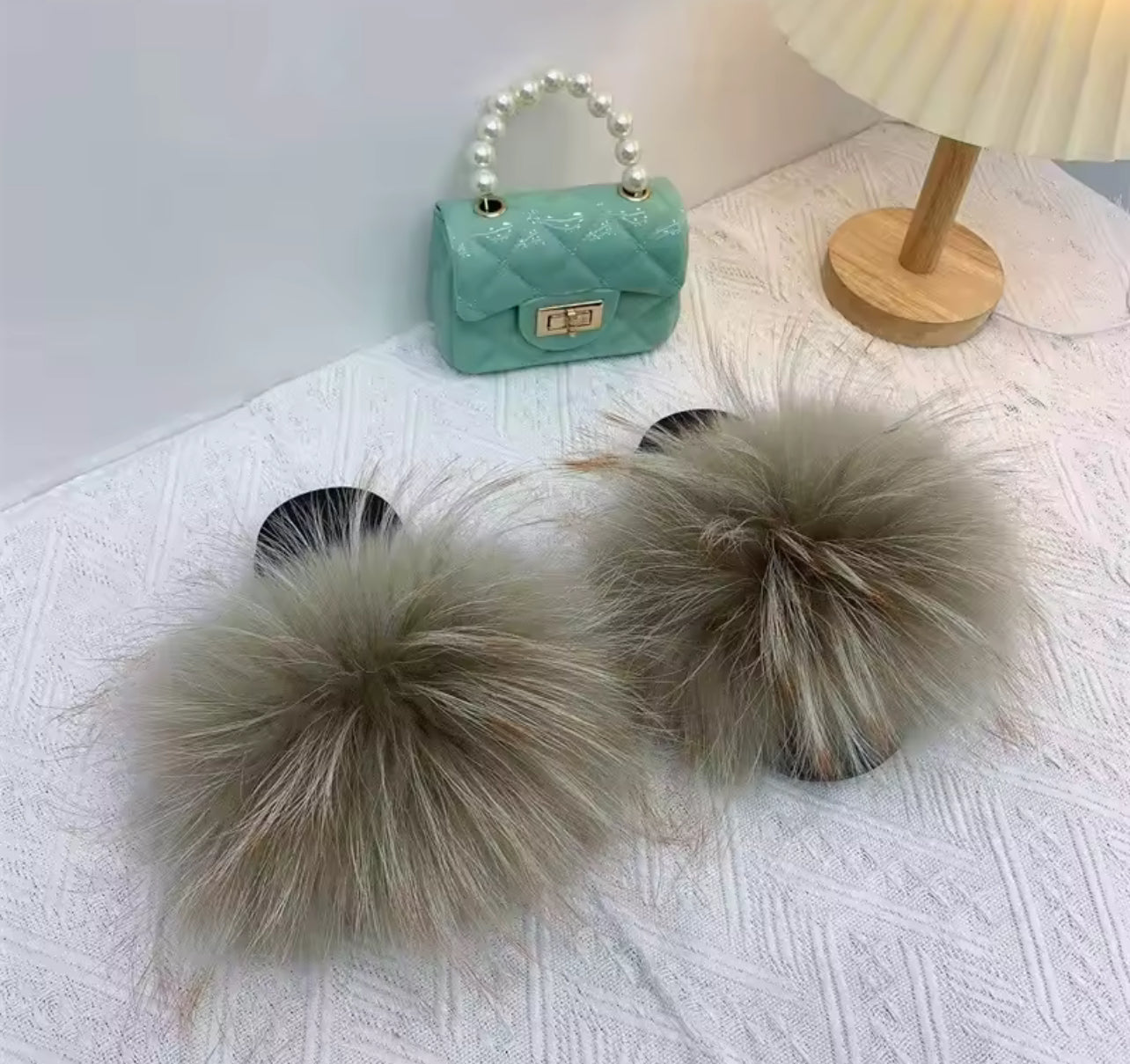 Girls Fashion Faux Fur Slippers & Purse Set