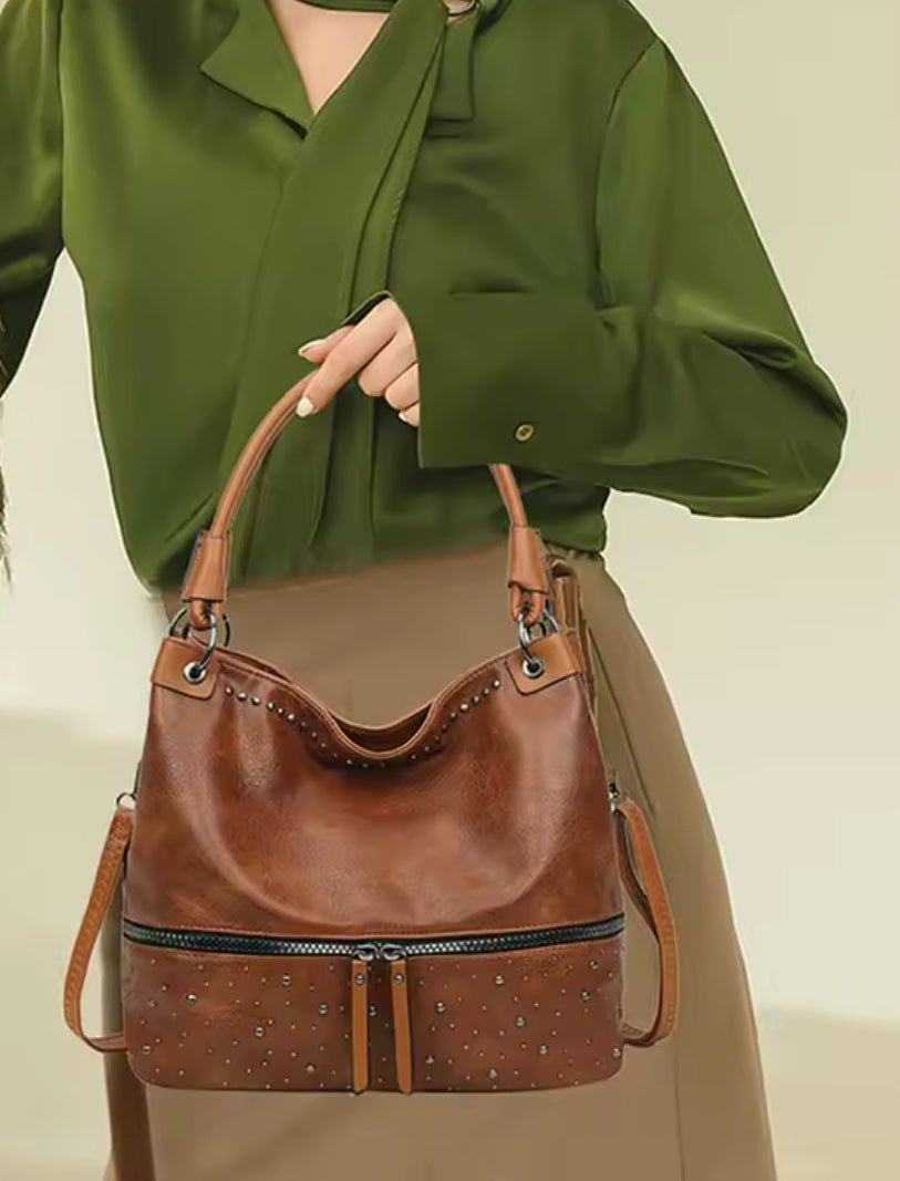 Retro Rivet Cross Body Tote Bag