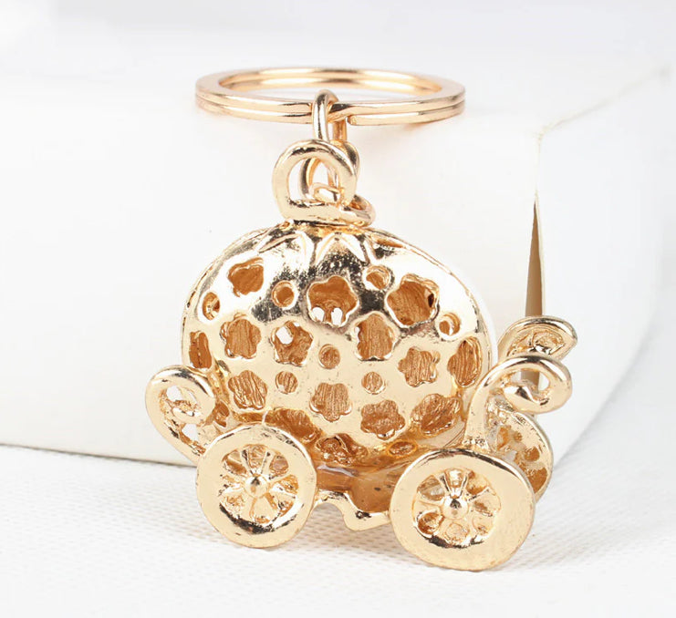 “Cinderella” Enchanting Diamond Inlaid Pumpkin Carriage Pendant with Number Plate Keychain