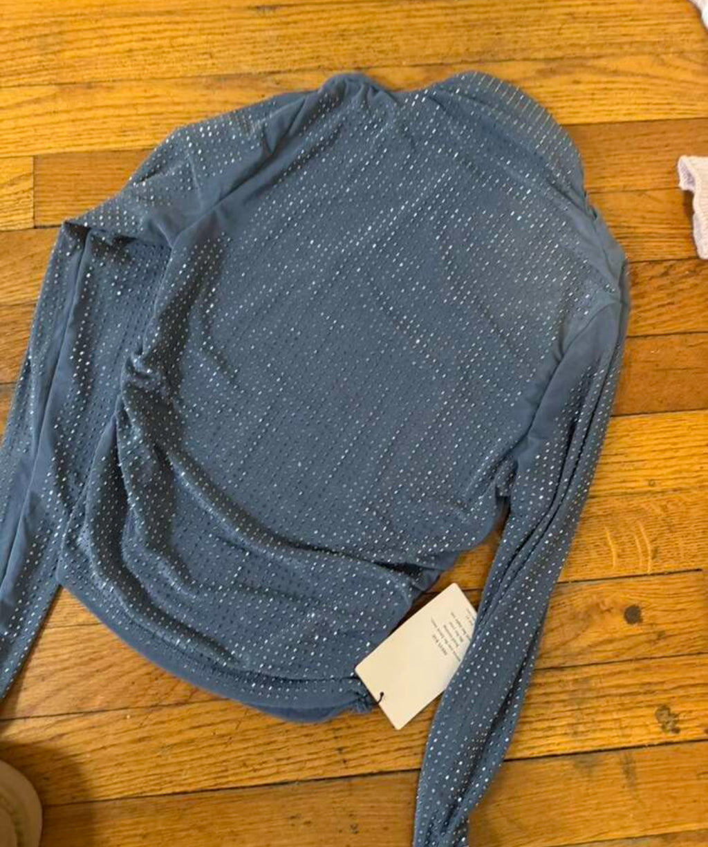 Gray Fashion Wear, Sparkling Rhinestone Decor- Fitted Sheer Mesh Crop Top