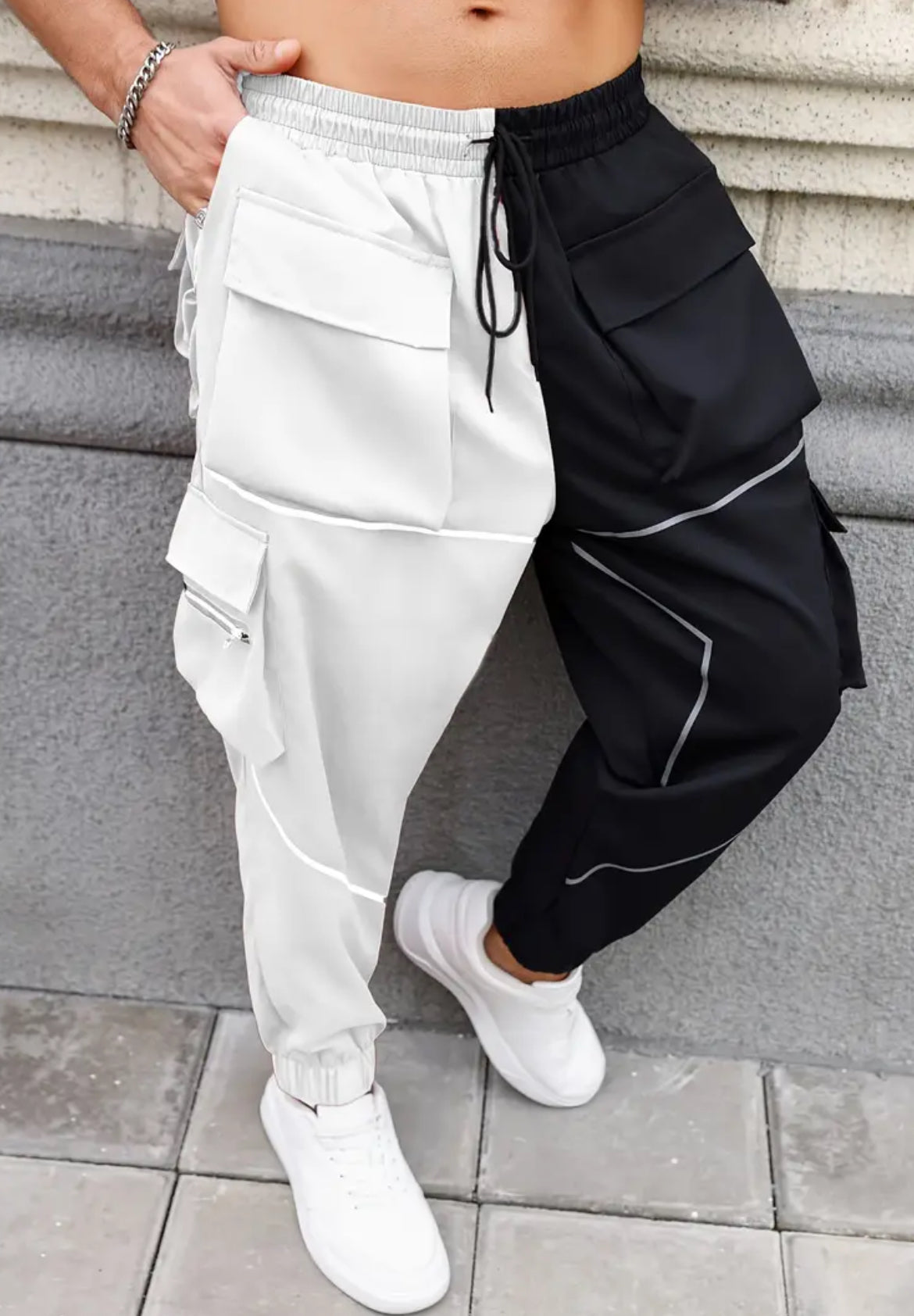 6XL Men’s Color Block Design Jogger Cargo Pants