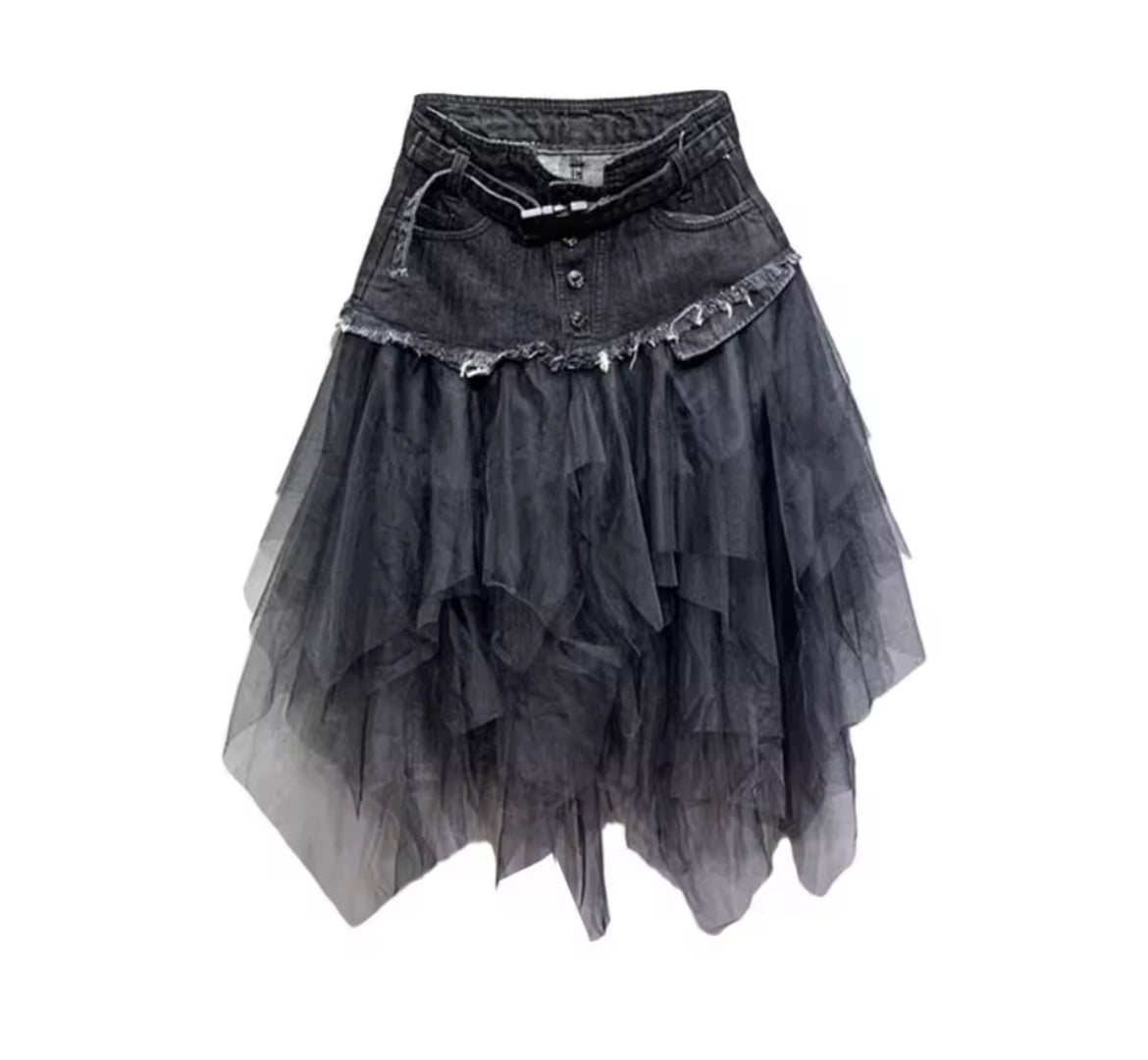 Women’s ‘COUNTRY 🌾 WHIMSICAL’ Tulle & Denim Skirt
