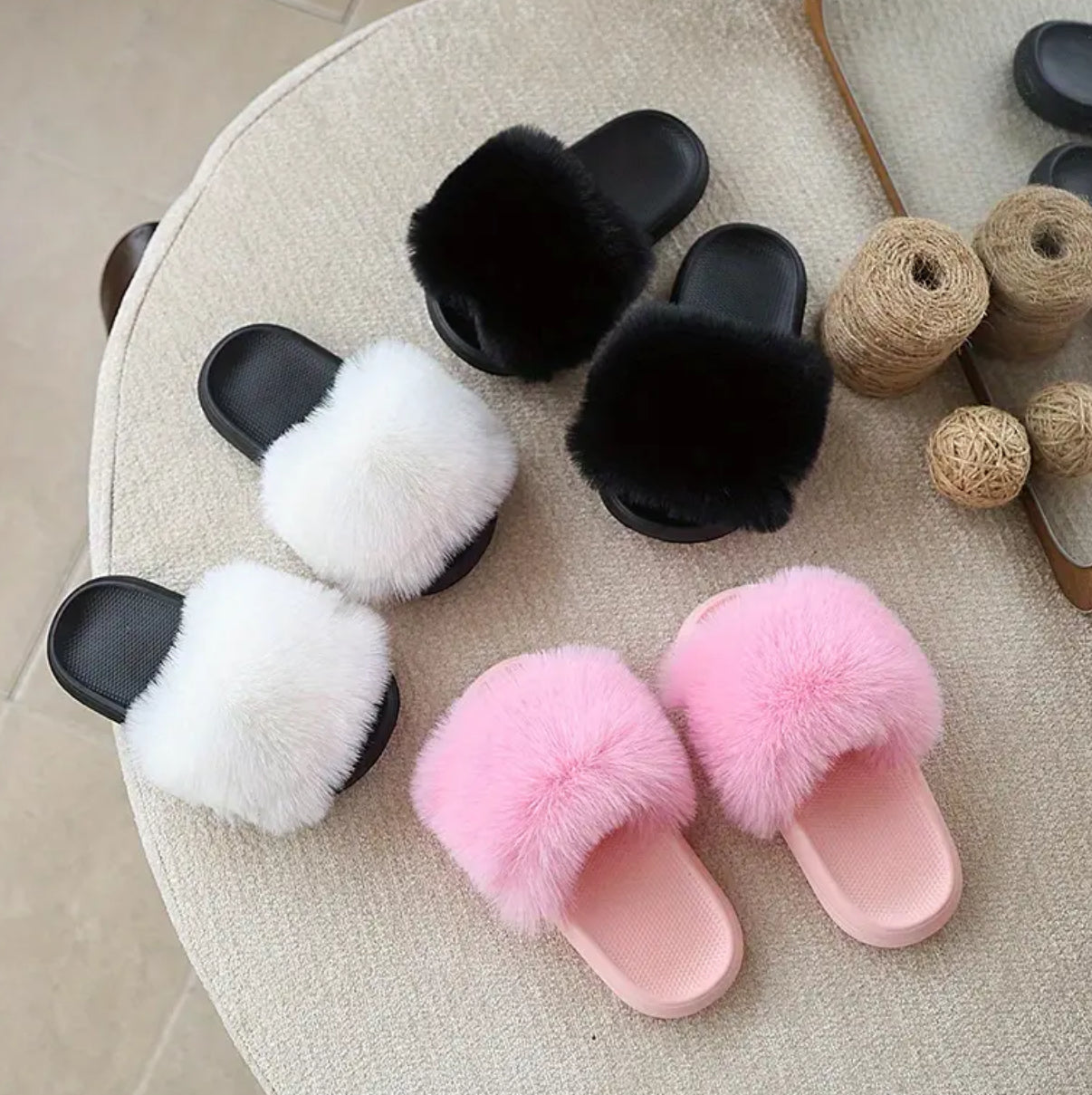 Girls Fluffy Plush Slippers - Slip-On EVA Sole, Non-Slip Comfort