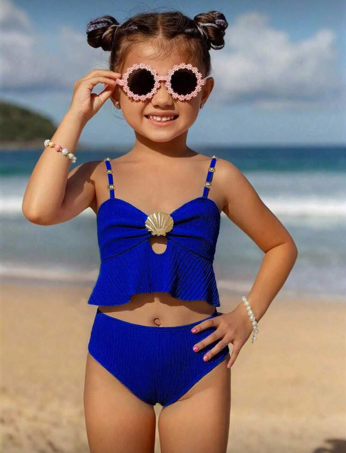 Girls Mermaid Shells Swimsuit With Matching Bottom 