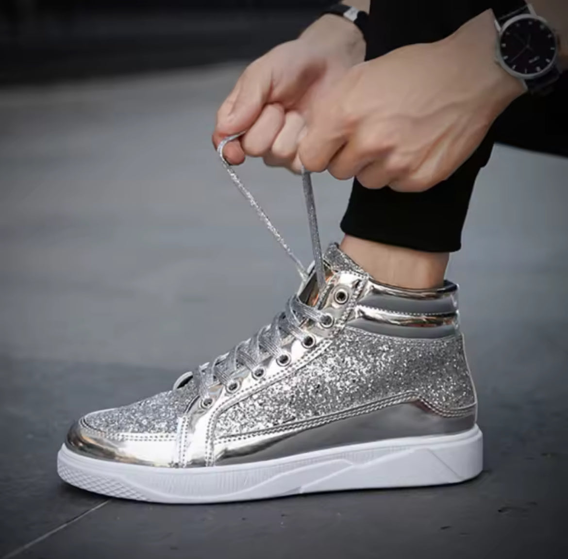 Men’s High Top Fashion Luxury Glitter Sneakers 