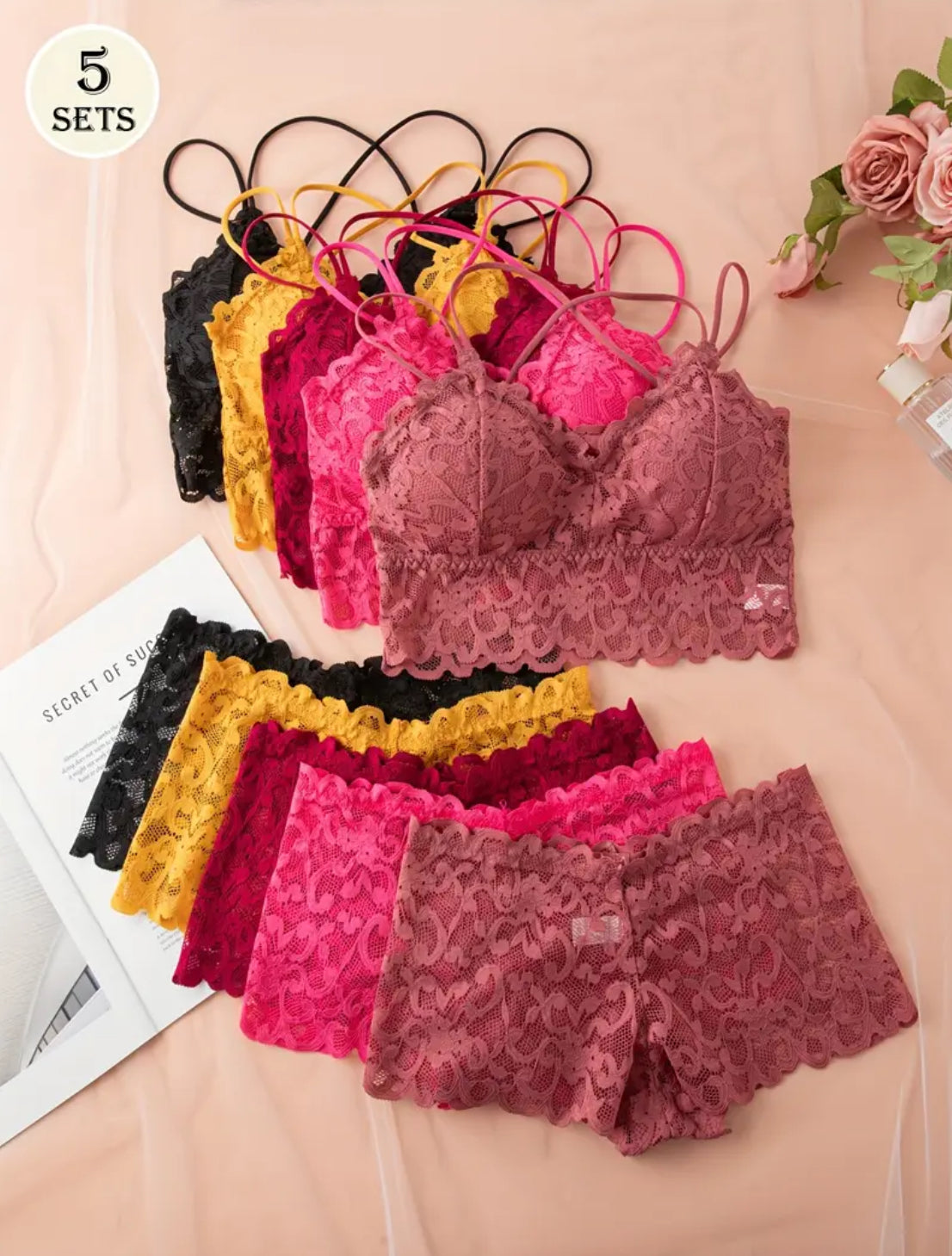 5 Set ‘DIVA’ Soft Lace Lingerie Bralette & Undergarments