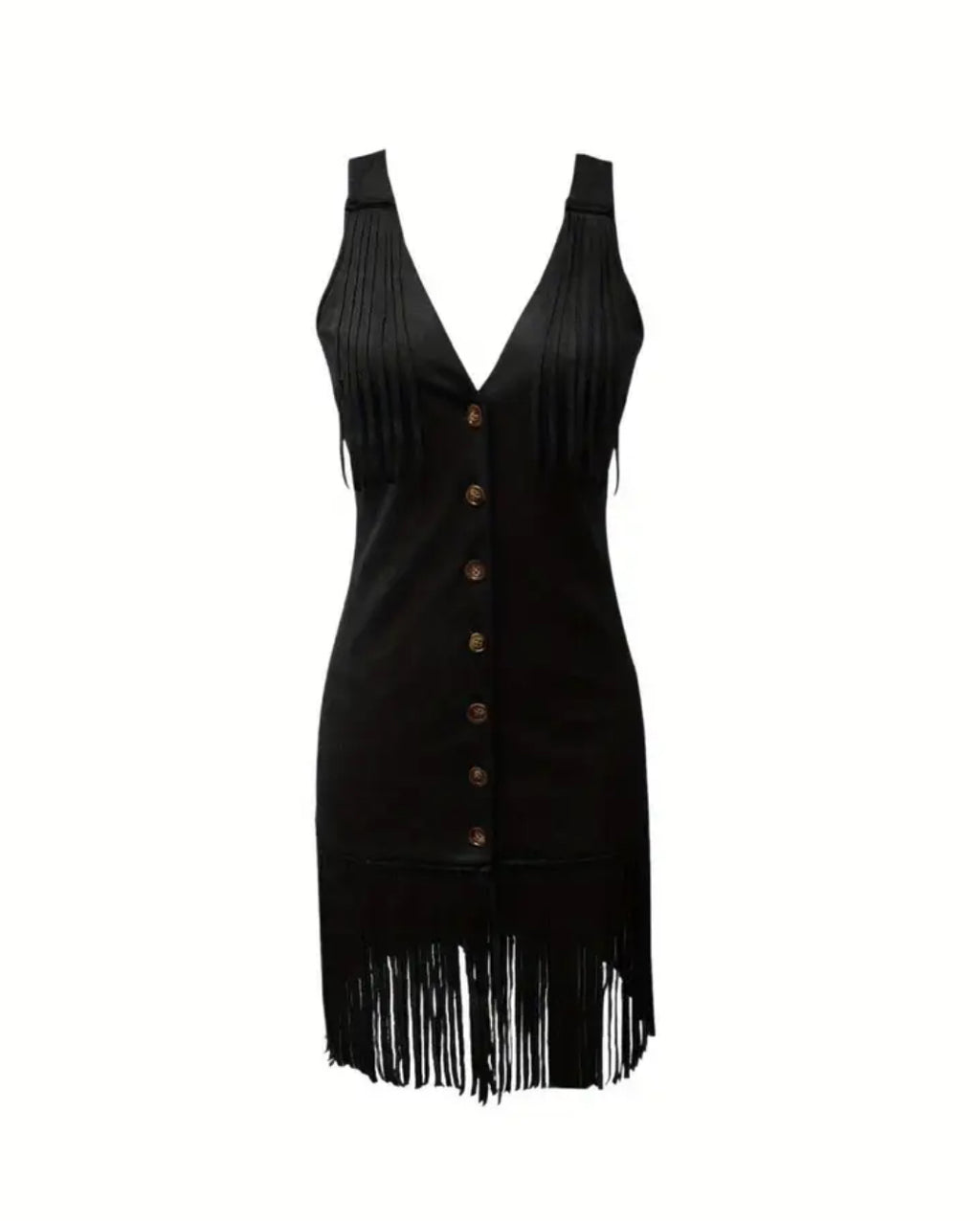 “JOLENE” Vintage Women's Sleeveless V-Neck Mini Dress with Fringe Detail