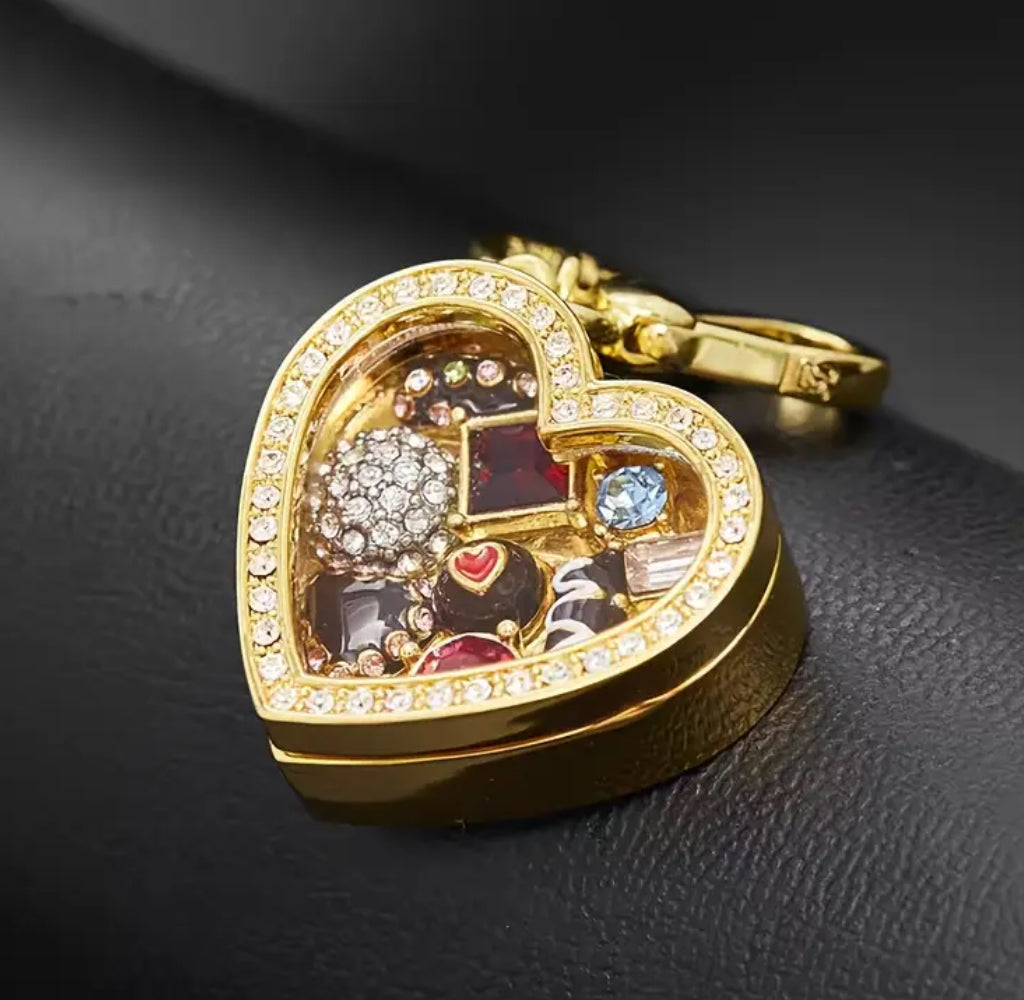 “Chocolate Box” Pendant with Gemstone Accents & Secure Keychain Clasp 