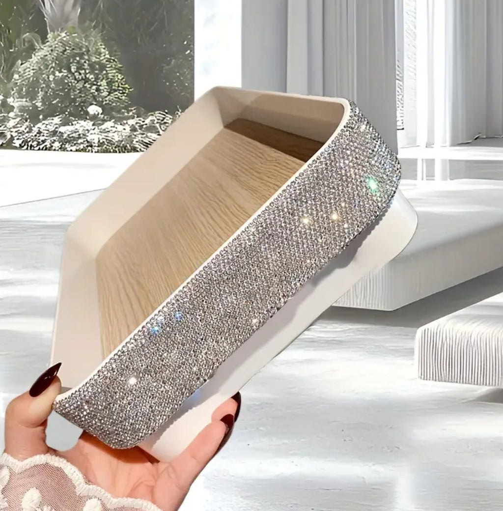 1pc Sparkling Faux Diamond Tray, Decorative Cosmetic & Jewelry Storage Organizer