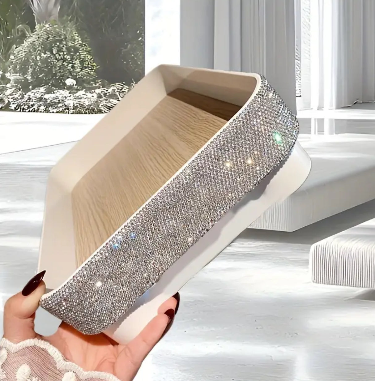 1pc Sparkling Faux Diamond Tray, Decorative Cosmetic & Jewelry Storage Organizer