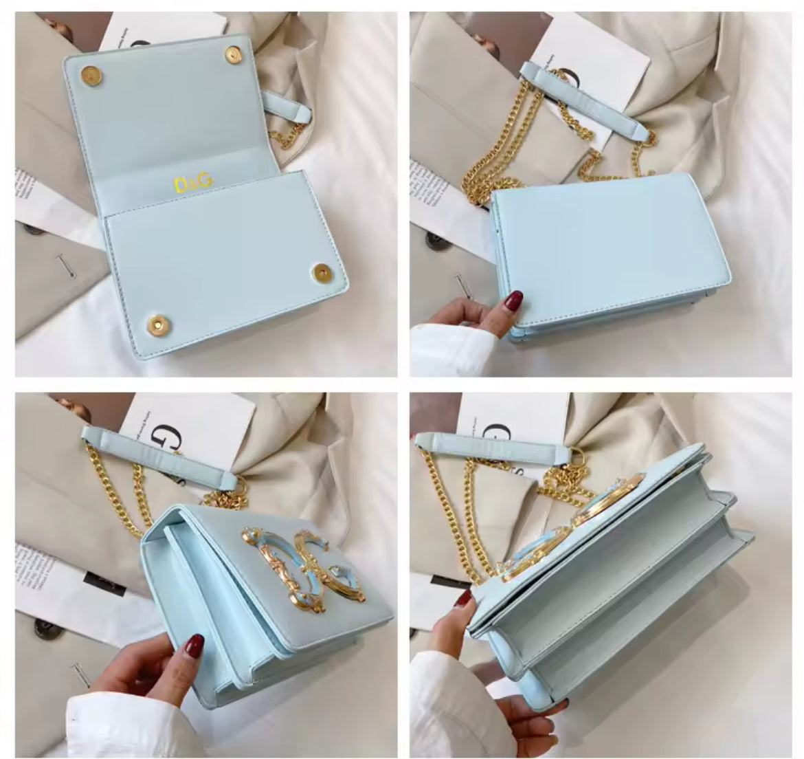 DG Chain Link Strap | Napa Leather Crossbody Shoulder Handbag 