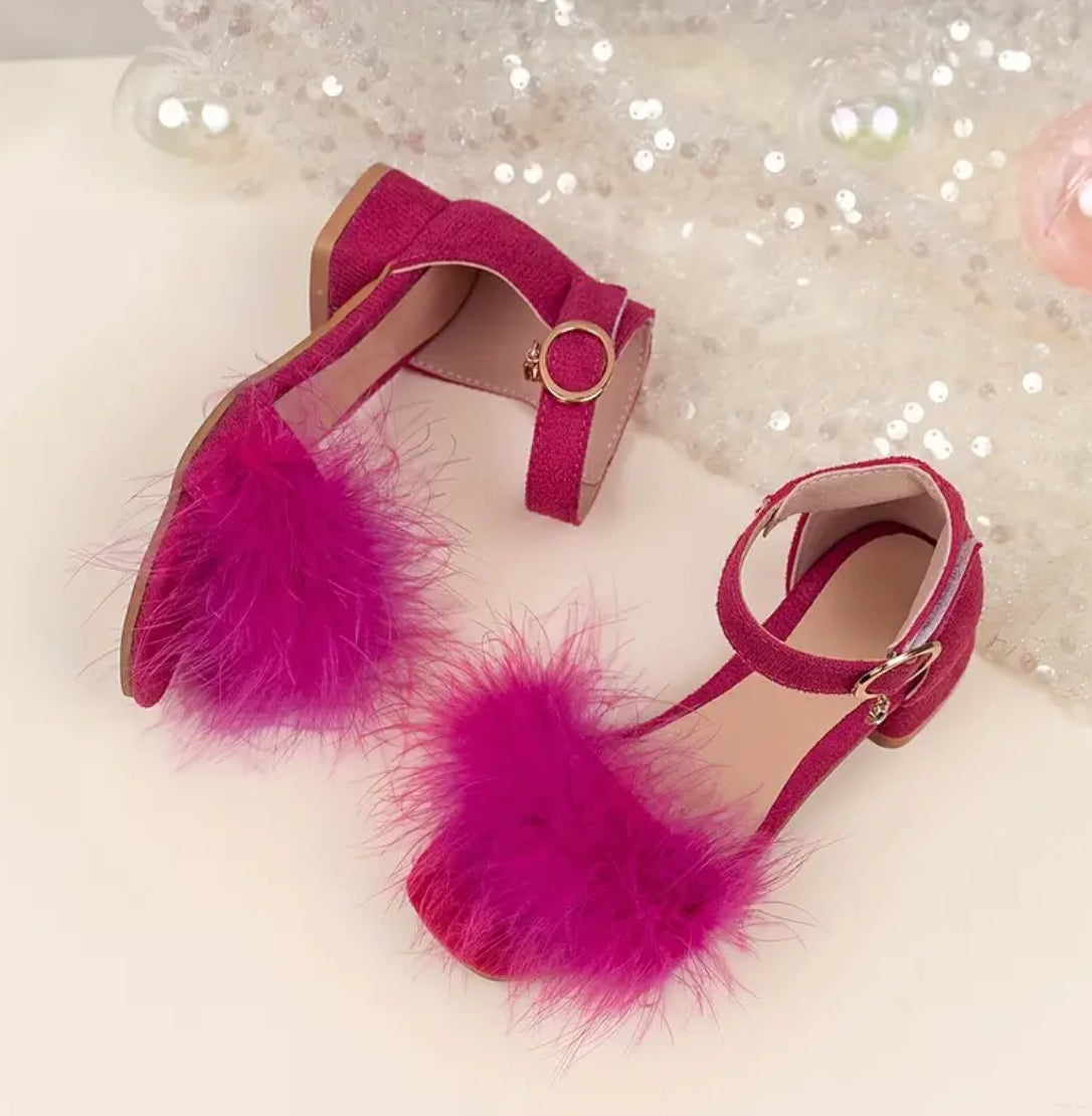 Girls' Fashion Mid-Top Buckle Strap Fluffy Faux Fur Sandals