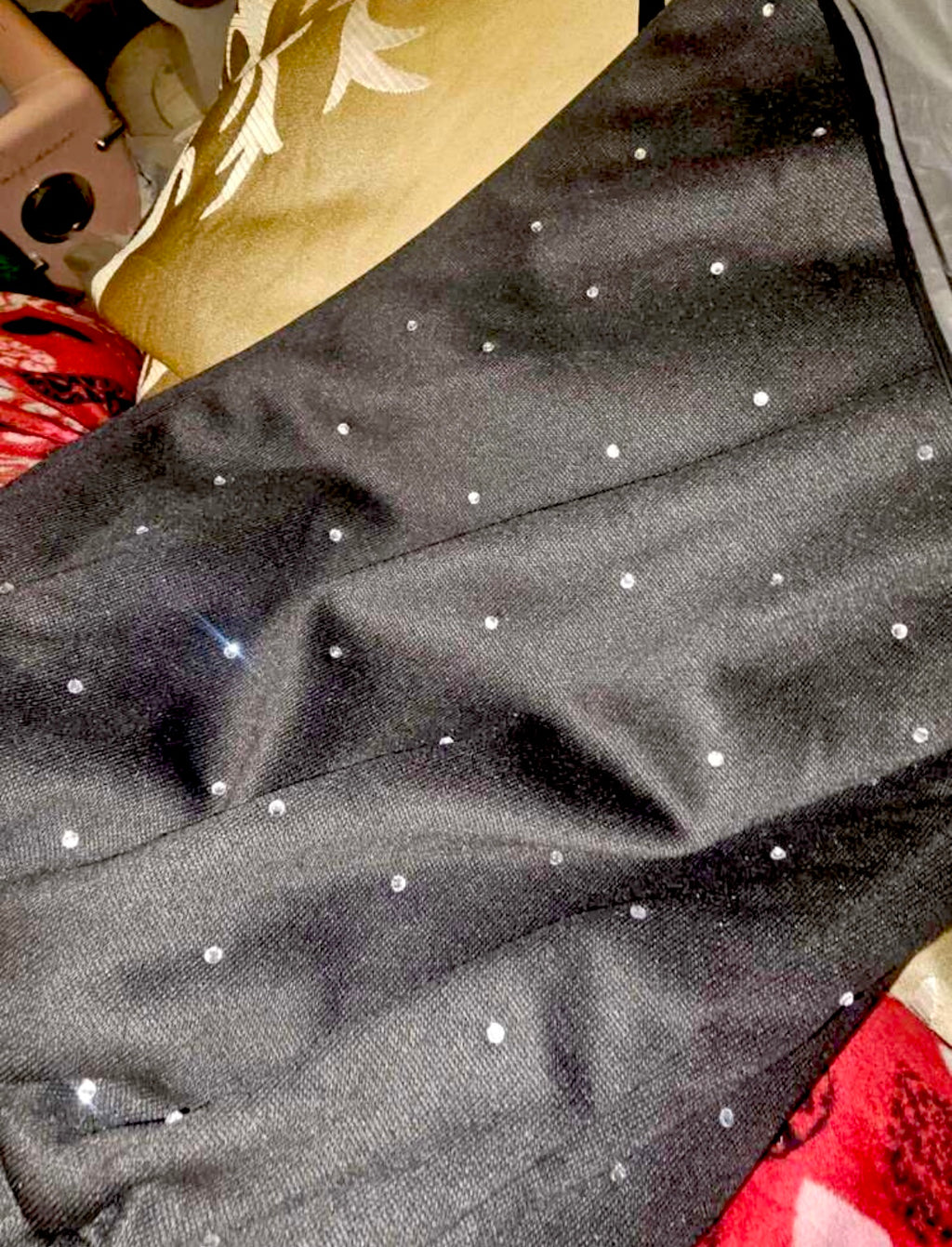 Rhinestone Embellished High Waist Drawstring Loose Fit Sweatpants