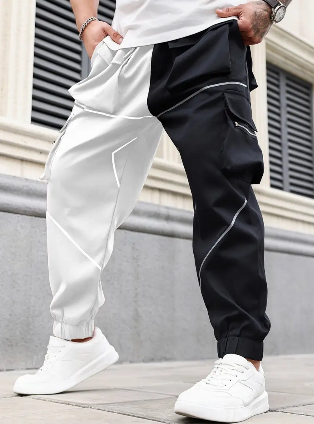 6XL Men’s Color Block Design Jogger Cargo Pants